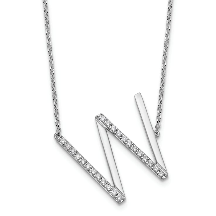 Rhodium Over 14k White Gold Sideways Diamond Initial W Pendant Cable
Link 18 Inch Necklace
