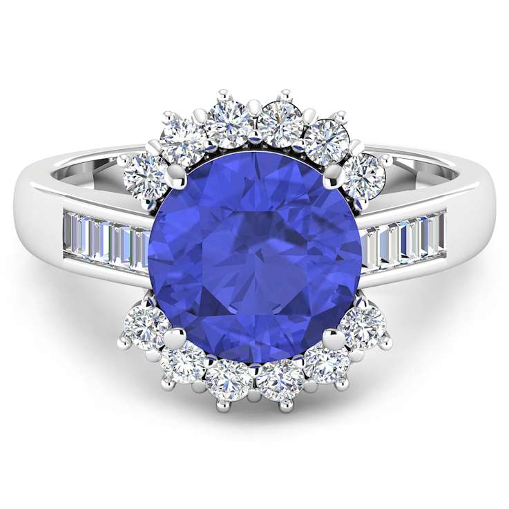 3.15ctw Violet Tanzanite and Diamond 14K White Gold Halo Ring