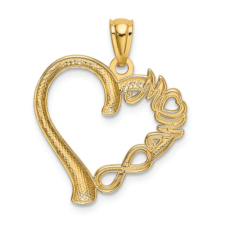 14k Yellow Gold Polished Mom in Heart with Infinity Symbol Pendant