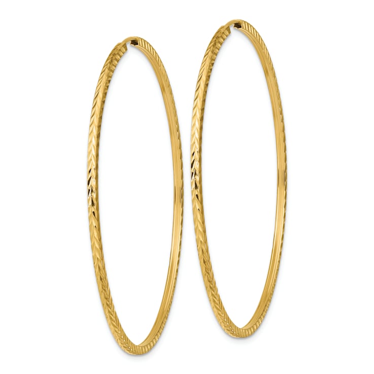 14k Yellow Gold 2 3/16" Diamond-cut Square Tube Endless Hoop Earrings