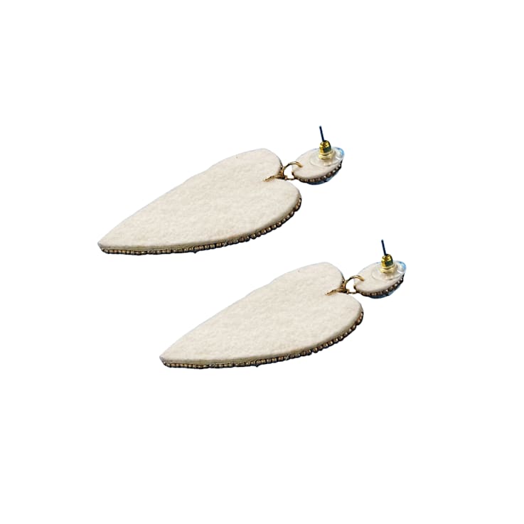 Off Park® Collection, White Seed Beaded Heart Drop Earring.