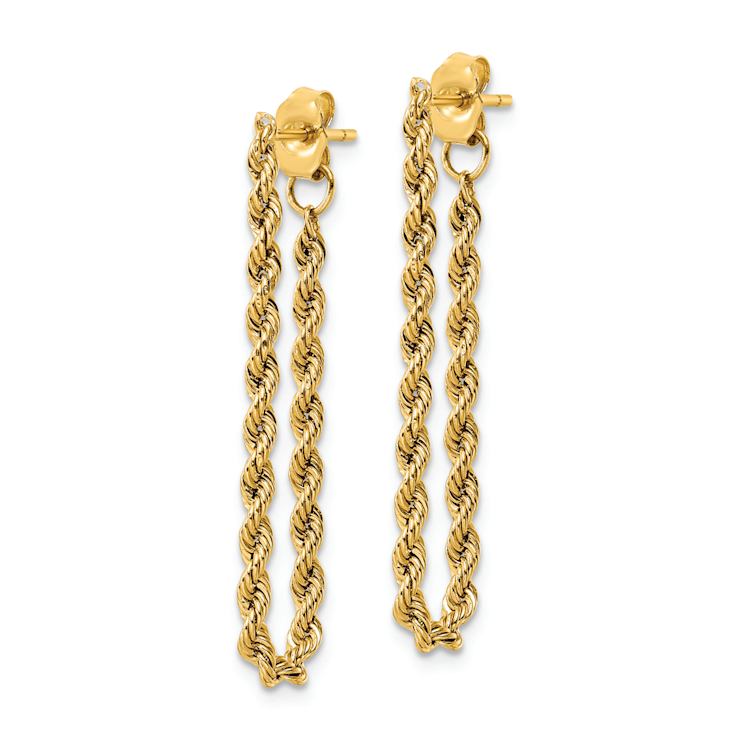 14k Yellow Gold Polished and Diamond-cut Twisted Rope Dangle Earrings