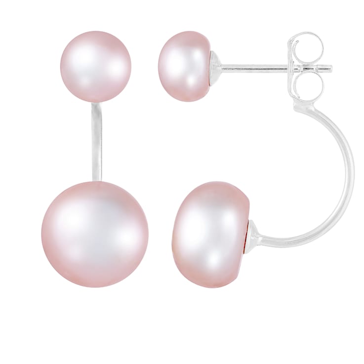6-10mm Pink Cultured Freshwater Pearl Rhodium Over Sterling Silver Earrings