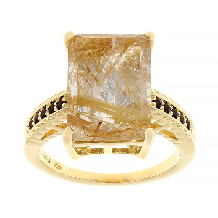 Golden Rutilated Quartz And Smoky Quartz Ring In 18K Gold Over Sterling
Silver 7.41ctw