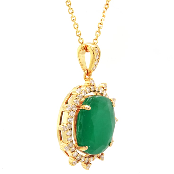 6.13 Ctw Emerald and 0.37 Ctw White Diamond Pendant in 14K YG