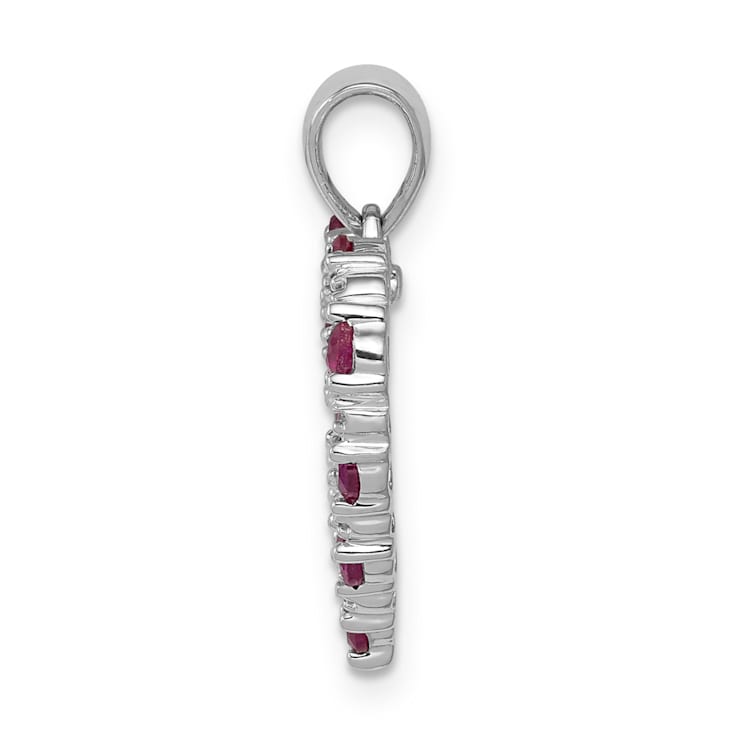 Rhodium Over 14k White Gold Diamond and Red Ruby Heart Pendant