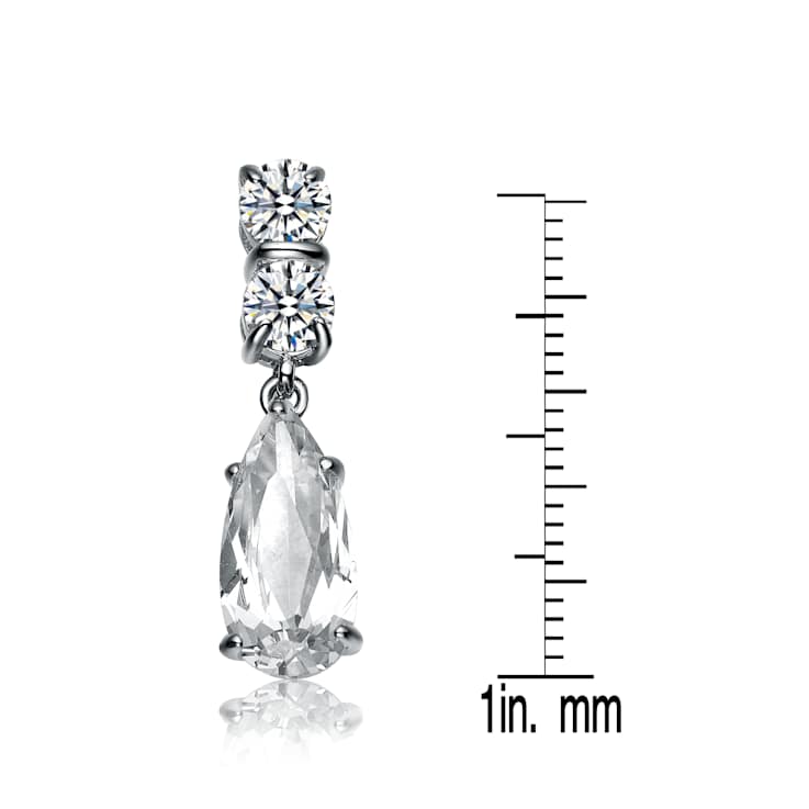 CZ Teardrop Drop Earrings In Sterling Silver