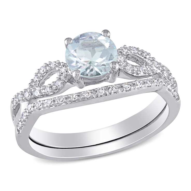 Aquamarine and Diamond 10K White Gold Ring 0.84ctw