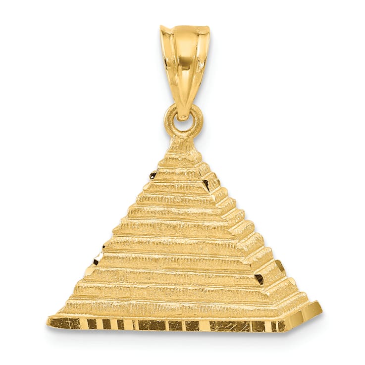 14k Yellow Gold Brushed and Diamond-Cut Pyramid Pendant