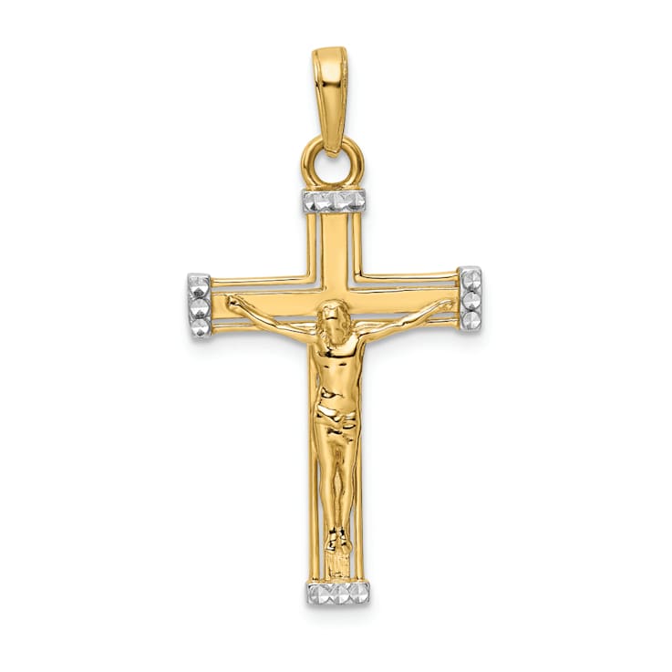 14k Two-tone Gold Diamond-cut Crucifix Pendant