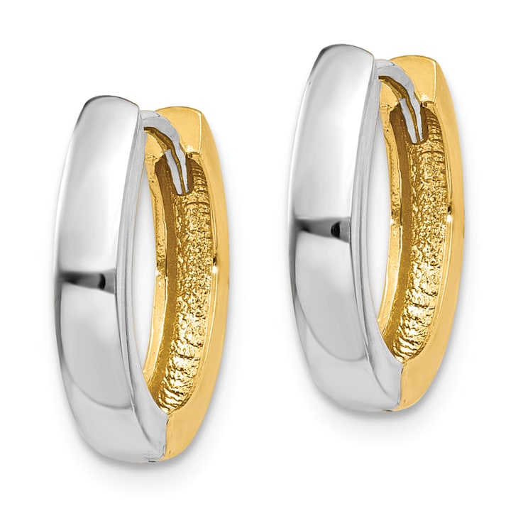 14k Yellow Gold and 14k White Gold 7/16" Round Hinged Hoop Earrings
