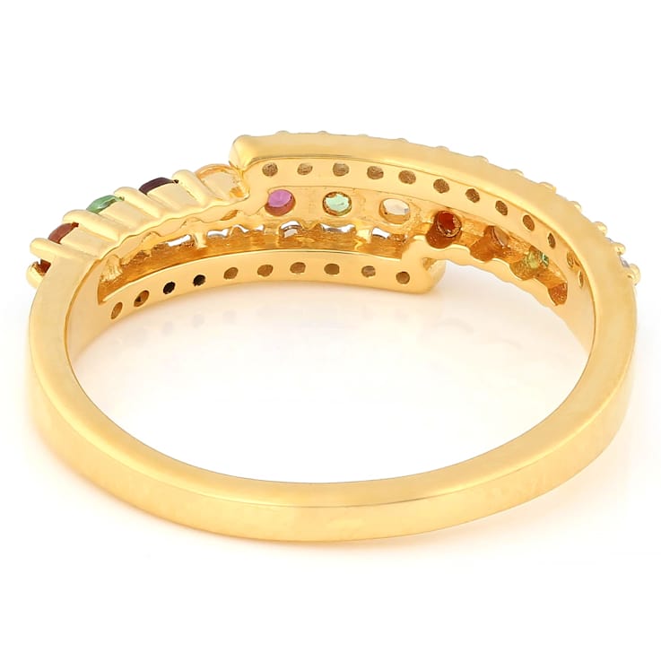 Multi-Garnet And White Zircon Ring In 18K Gold Over Sterling Silver 0.72ctw