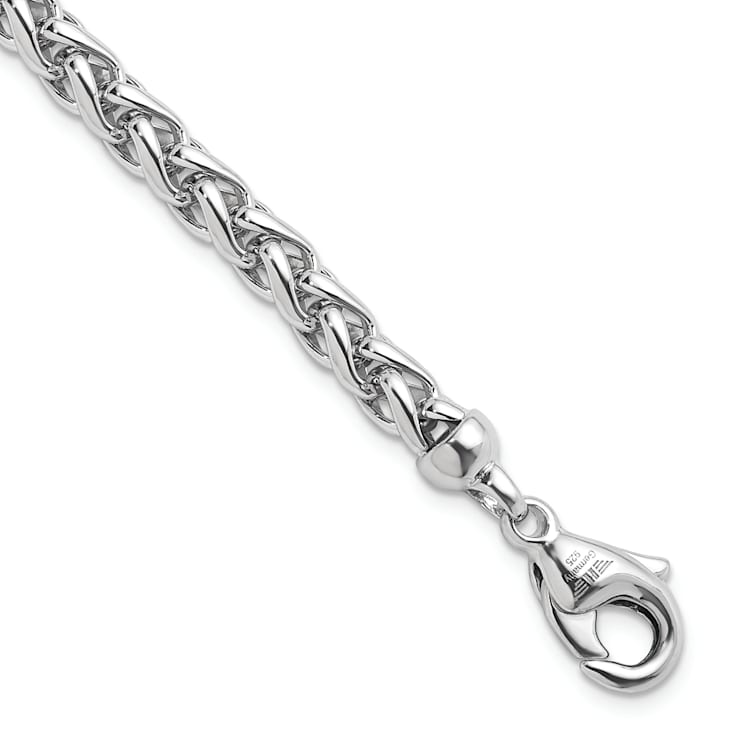 Rhodium Over Sterling Silver 6.0mm Wheat 8 Inch Bracelet