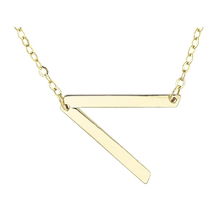 Sideways Initial V Necklace In Solid 14K Yellow Gold 18 Inch