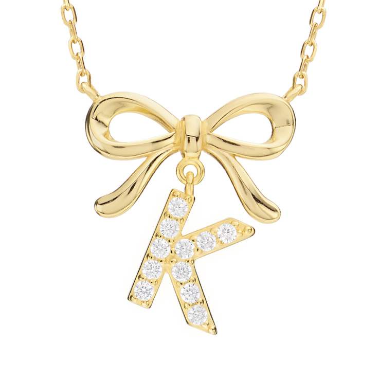 Initial K Bow CZ Necklace In 14K Gold Over Sterling Silver 0.23ctw