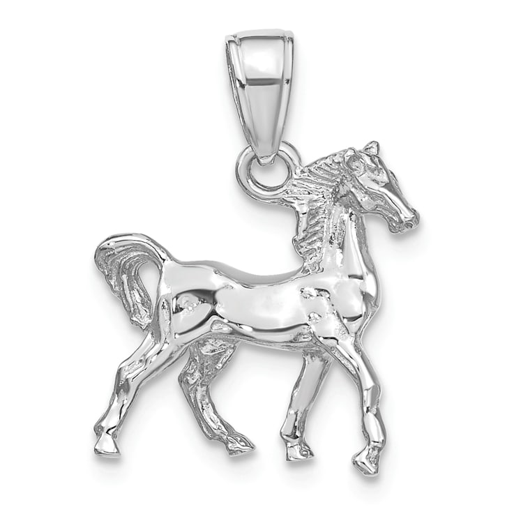 Rhodium Over 14k White Gold Solid 3D Polished Horse Pendant