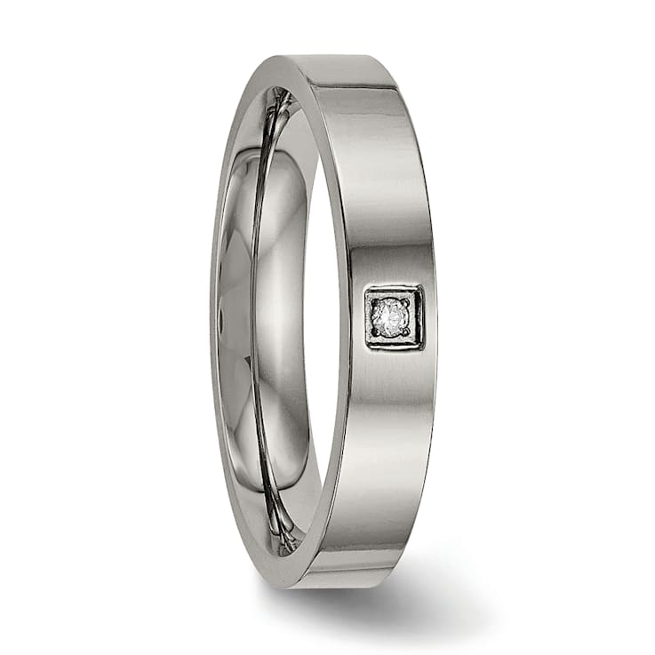 White Cubic Zirconia Titanium 4mm Men's Band Ring