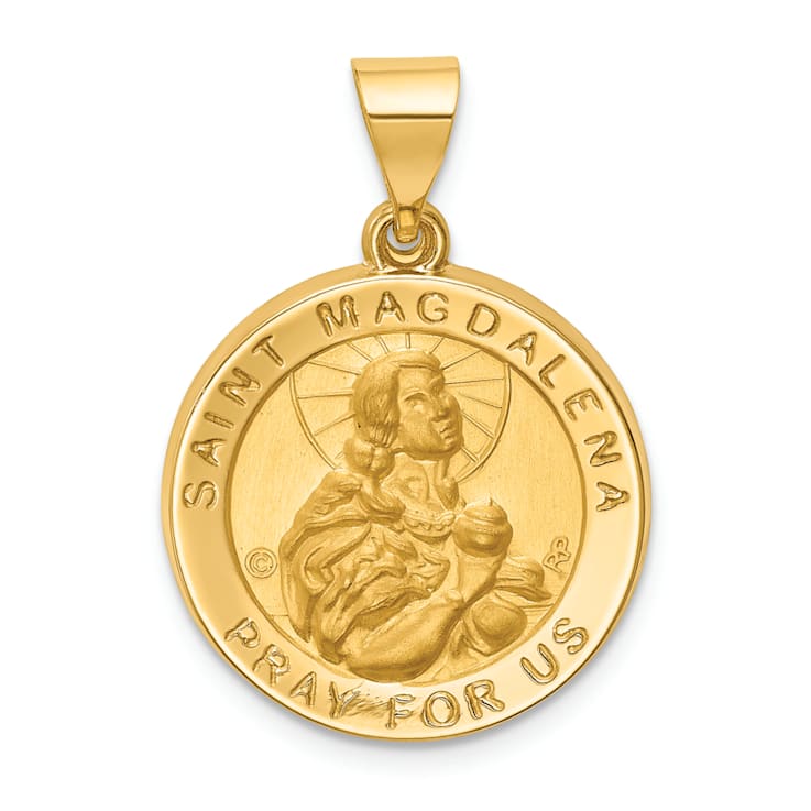 14k Yellow Gold Polished and Satin Round Saint Magdalena Medal Pendant