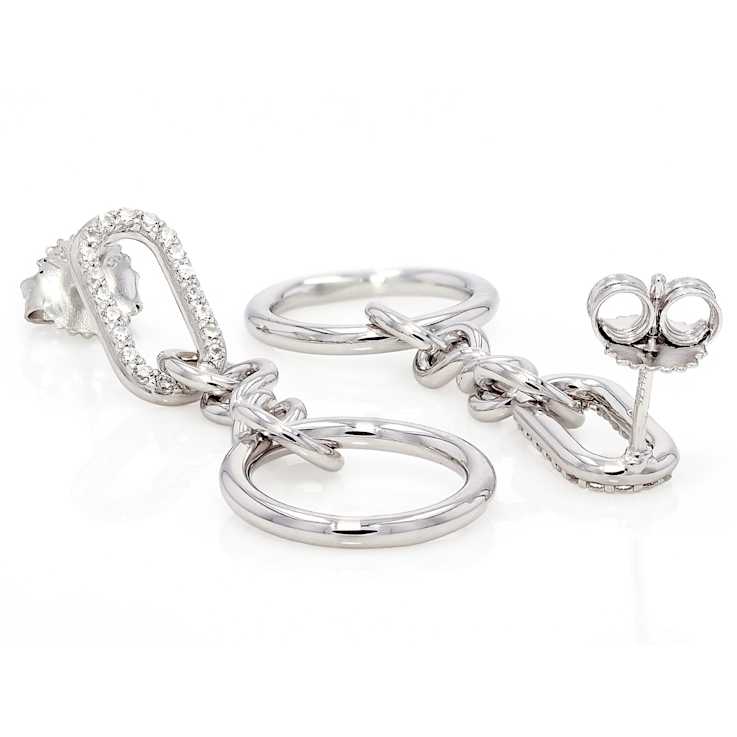 Round CZ Dangle Earrings In Sterling Silver