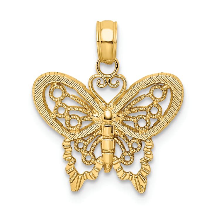 10K Yellow Gold Diamond-Cut and Textured Butterfly Charm