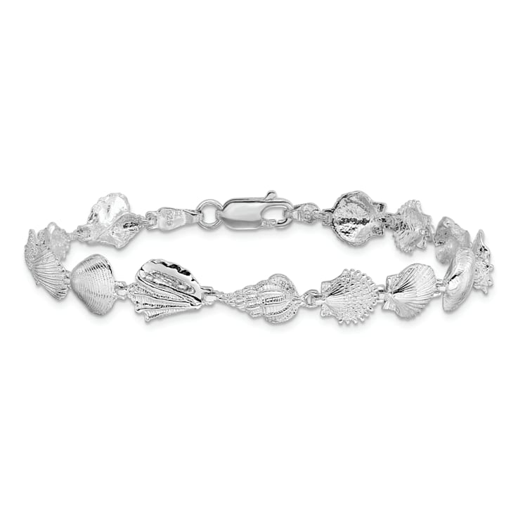 Rhodium Over Sterling Silver Polished Multi-Shell Bracelet