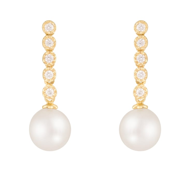 White Cultured Freshwater Pearl 14k Yellow Gold Earrings 7-7.5mm