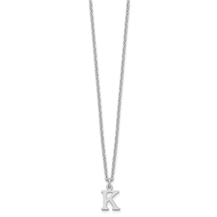 Rhodium Over Sterling Silver Cutout Letter K  Initial Necklace
