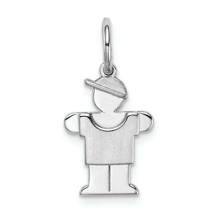 Rhodium Over 14k White Gold Satin Mini Boy Hugs Charm