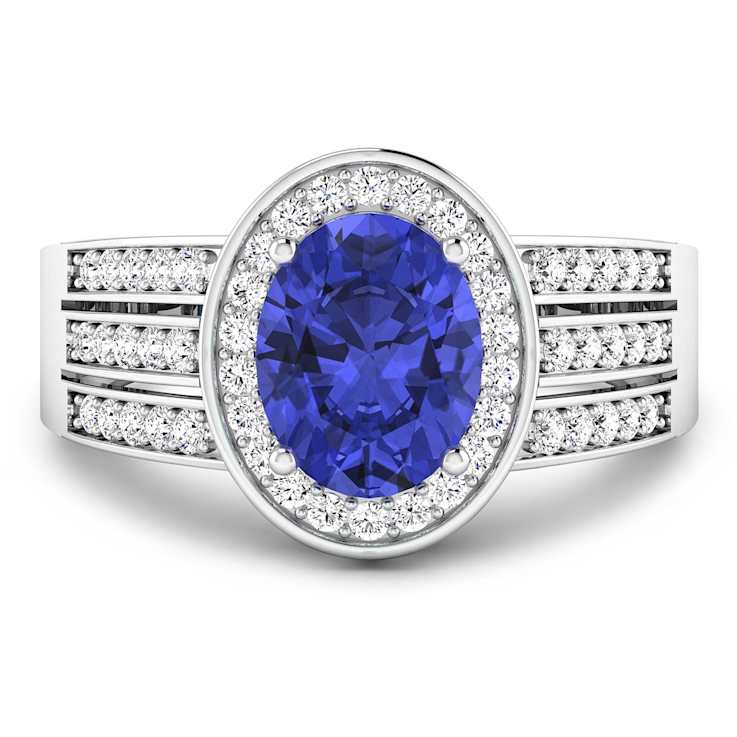 1.85ctw Violet Tanzanite and Diamond 14K White Gold Halo Ring