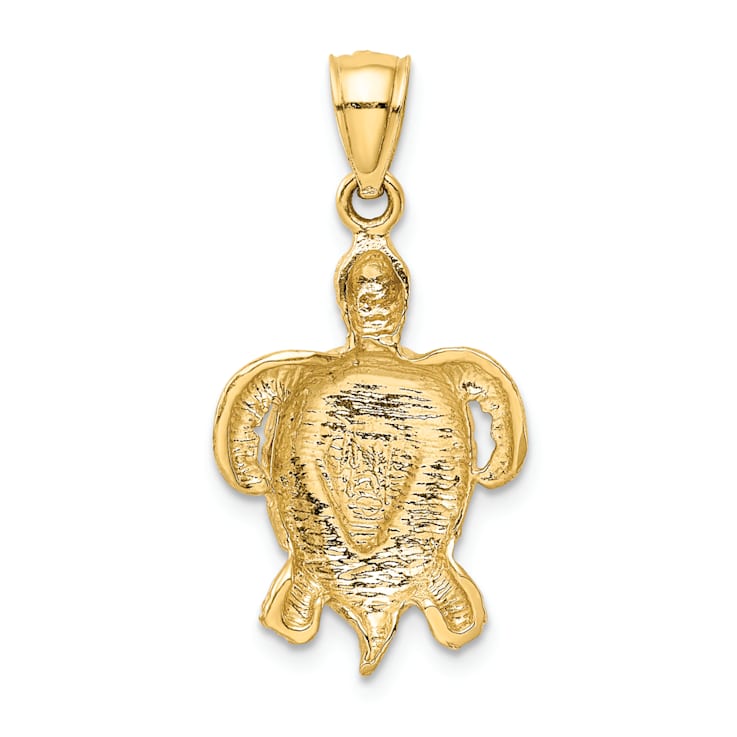 14K Yellow Gold Polished Created Blue Opal Turtle Pendant