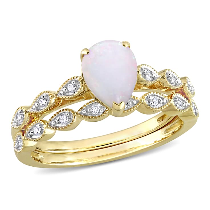 Opal and Diamond 10K Yellow Gold Ring 0.7ctw