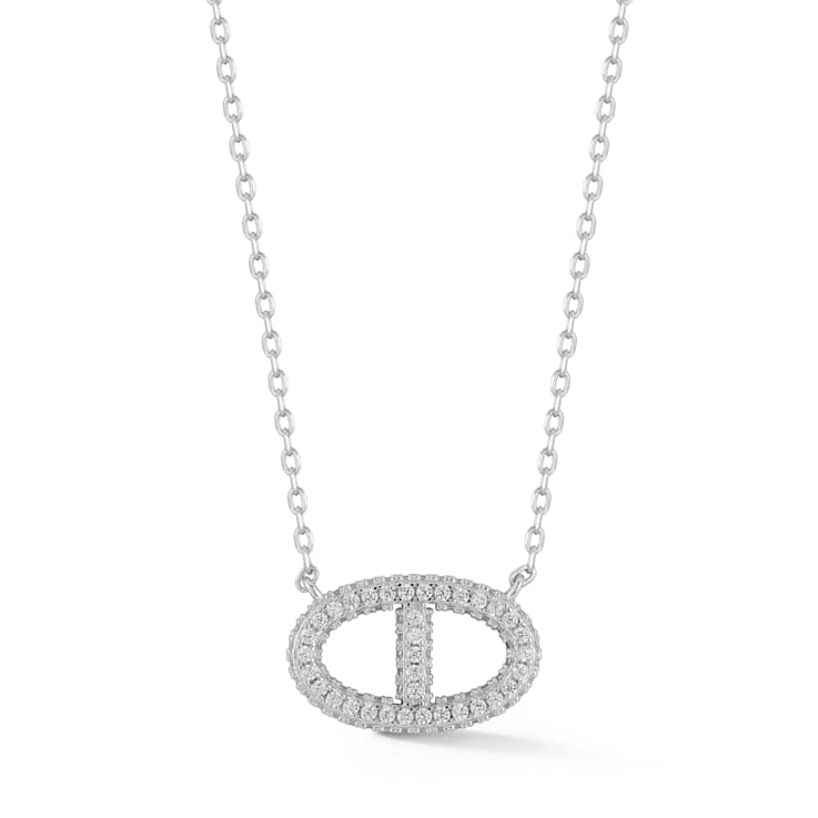 Rachel Zoe Pave CZ Mariner Pendant Necklace in Rhodium Over Sterling Silver