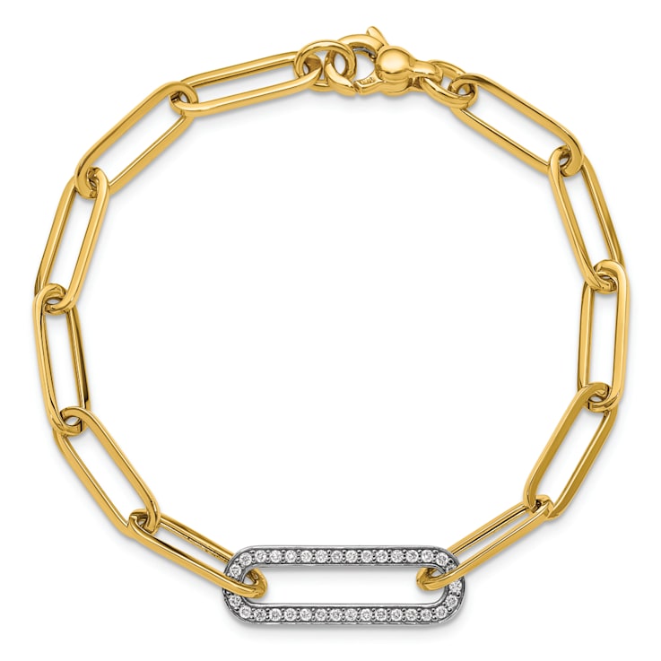 14K Yellow Gold with White Rhodium Diamond Paper Clip Link 7.5-inch
Bracelet 0.33ctw