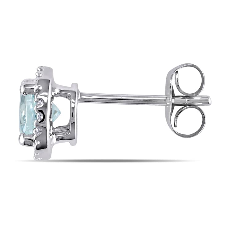Aquamarine and Diamond 10K White Gold Earrings 0.87ctw