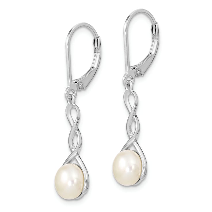 Rhodium Over Sterling Silver Twisted Freshwater Cultured Pearl Leverback
Dangle Earrings