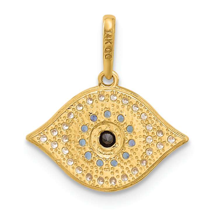 14k Yellow Gold Polished Multi-color Cubic Zirconia Evil Eye Pendant