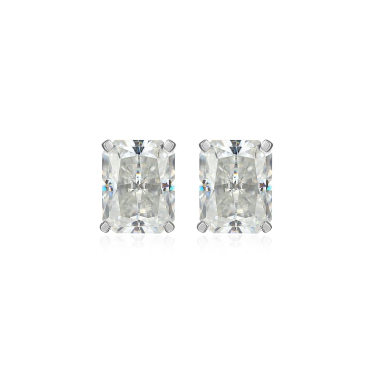 Emerald Cut Moissanite Platineve Stud Earrings 5.04ctw DEW