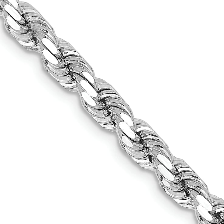 Rhodium Over 14k White Gold 4.25mm Solid Diamond-Cut Rope 22 Inch Chain