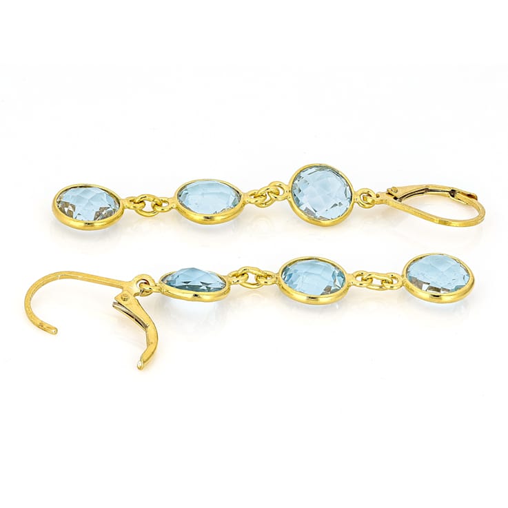 Blue Topaz Round Dangle Earrings In 18K Gold Over Sterling Silver 14.00ctw