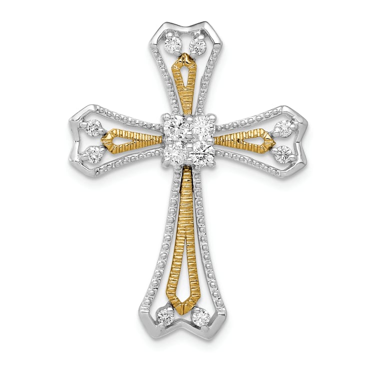 14k Yellow Gold and 14k White Gold Diamond Cross chain slide