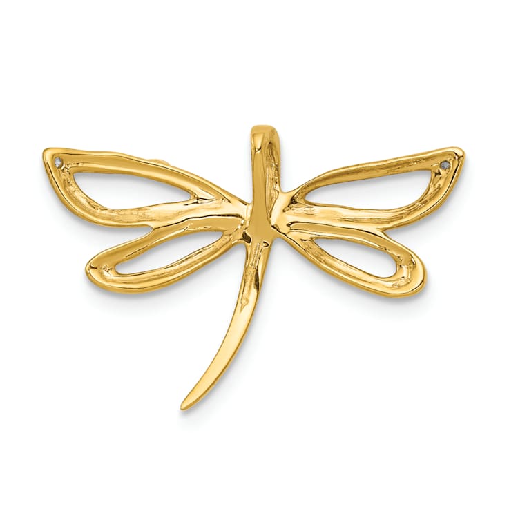 14k Yellow Gold and Rhodium Over 14k Yellow Gold Dragonfly Chain Slide Pendant