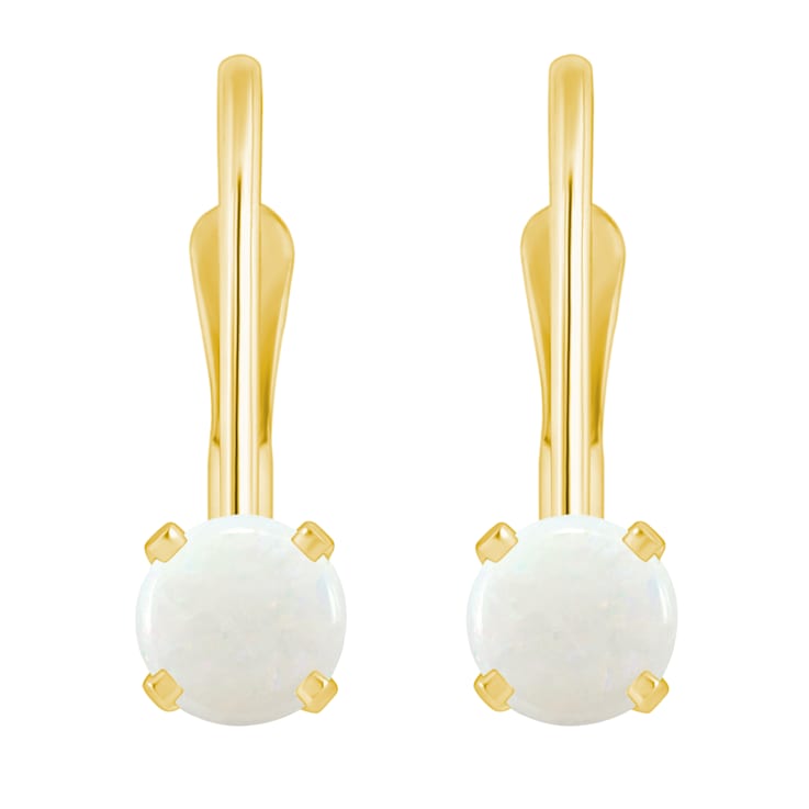 4mm Round Opal 14k Yellow Gold Drop Earrings