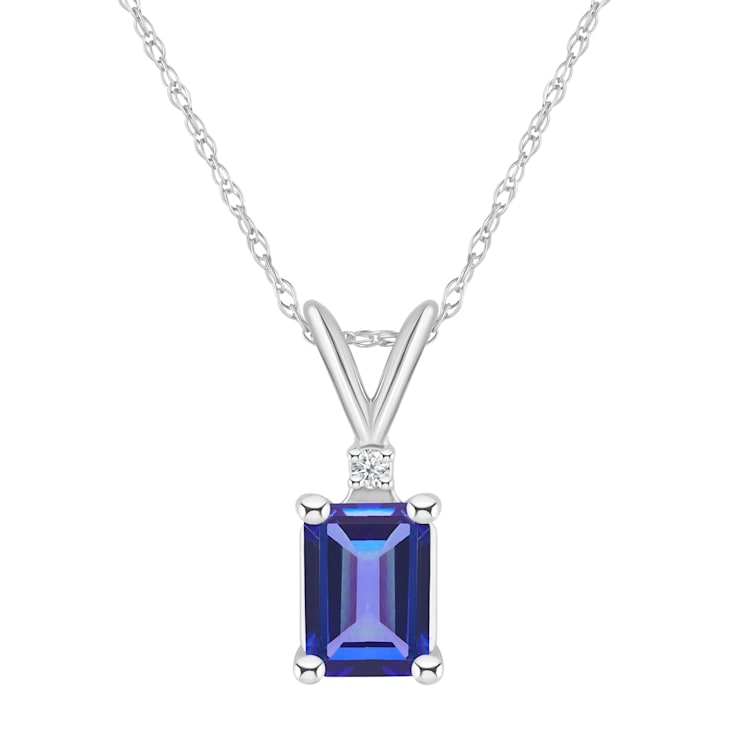 7x5mm Emerald Cut Tanzanite with Diamond Accent 14k White Gold Pendant
With Chain