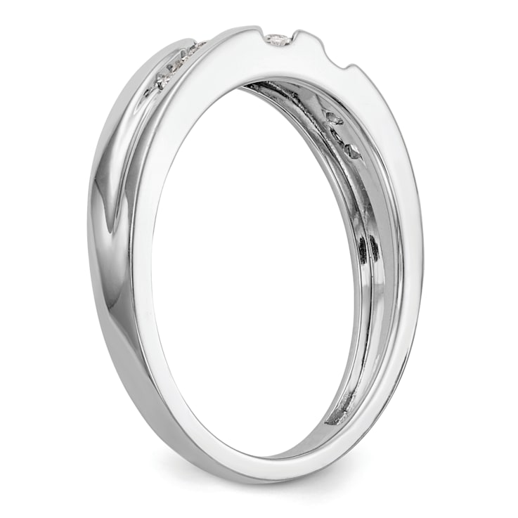 Rhodium Over 14K White Gold Diamond Trio Men's Wedding Band 0.14ctw
