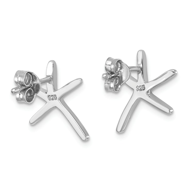 Rhodium Over Sterling Silver Polished Starfish Post Earrings