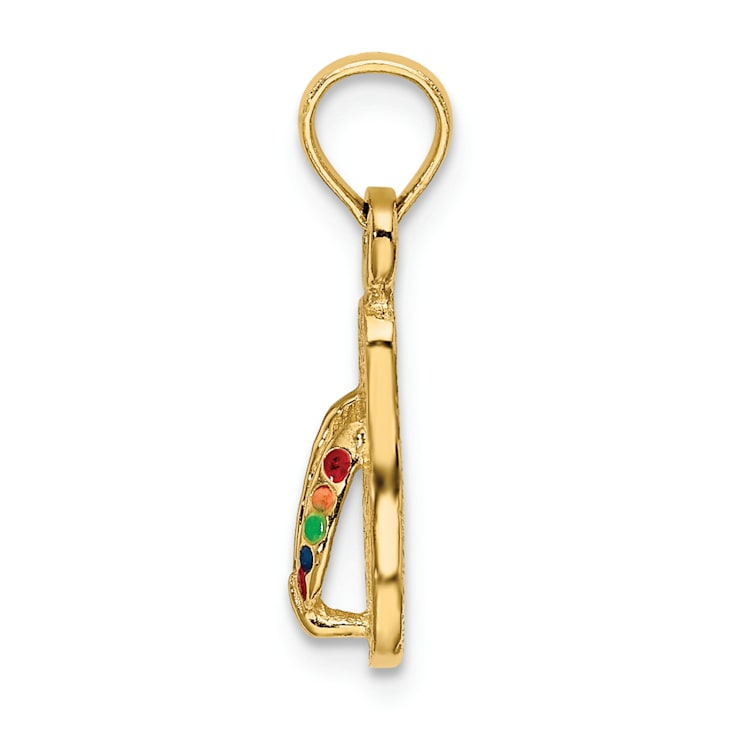 14k Yellow Gold 3D with Multi-color Enamel Single Flip-Flop Pendant