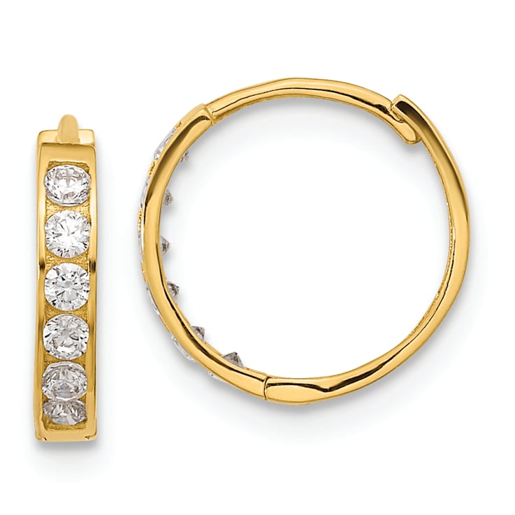 14K Yellow Gold Cubic Zirconia Hinged Hoop Earrings