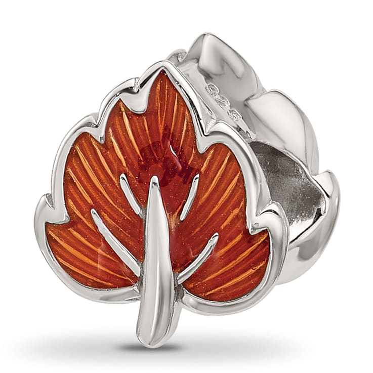 Sterling Silver Cubic Zirconia Enamel Ember Red Leaf Bead