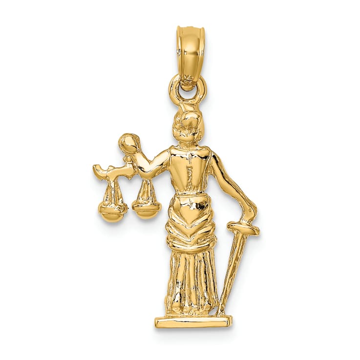 14k Yellow Gold 3D Lady of Justice with Moveable Scales Pendant