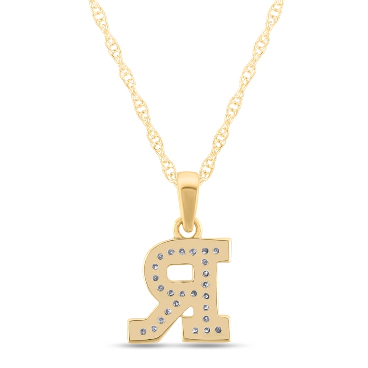 White Diamond Accent 10k Yellow Gold R Initial Pendant With 18” Rope Chain